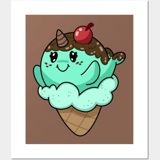 Ice Cream Narwhal: Mint with Toppings Posters and Art